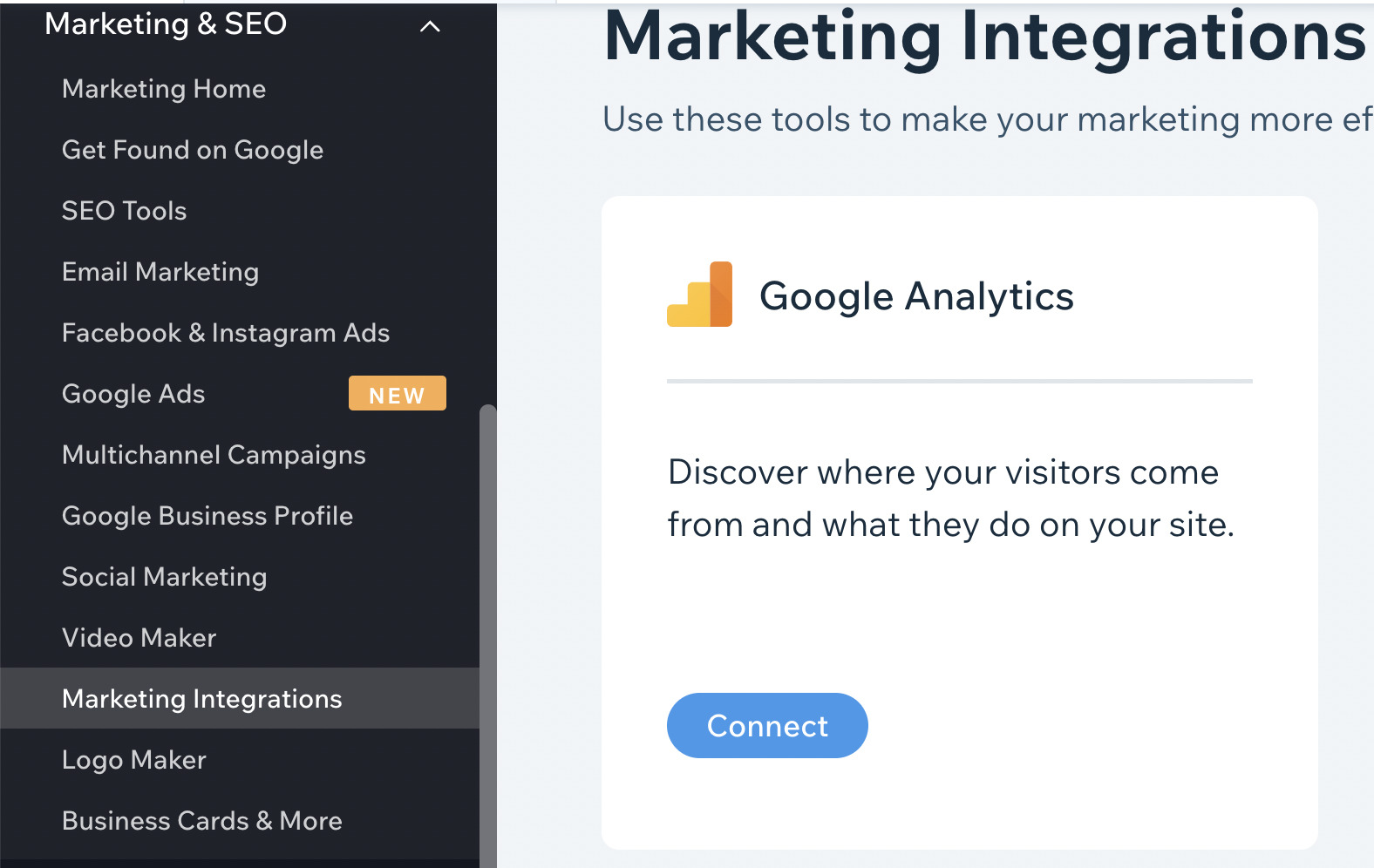 Wix 设置连接 Google Analytics