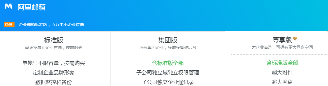 邮箱阿里云邮箱_阿里云邮箱标准版集团版尊享版怎么选